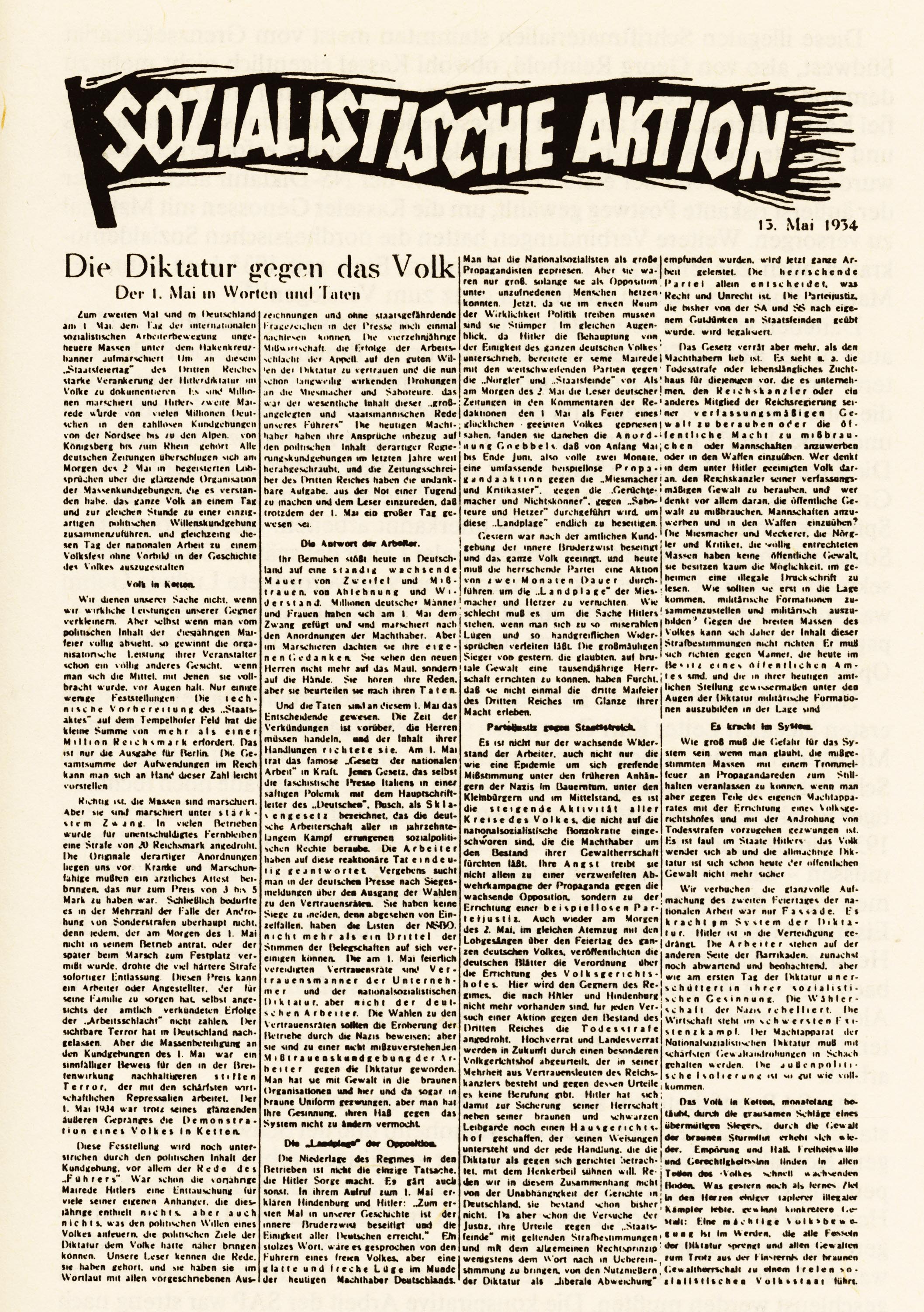 Im Exil für die konspirative Inlandsarbeit hergestelltes Parteiorgan der SPD